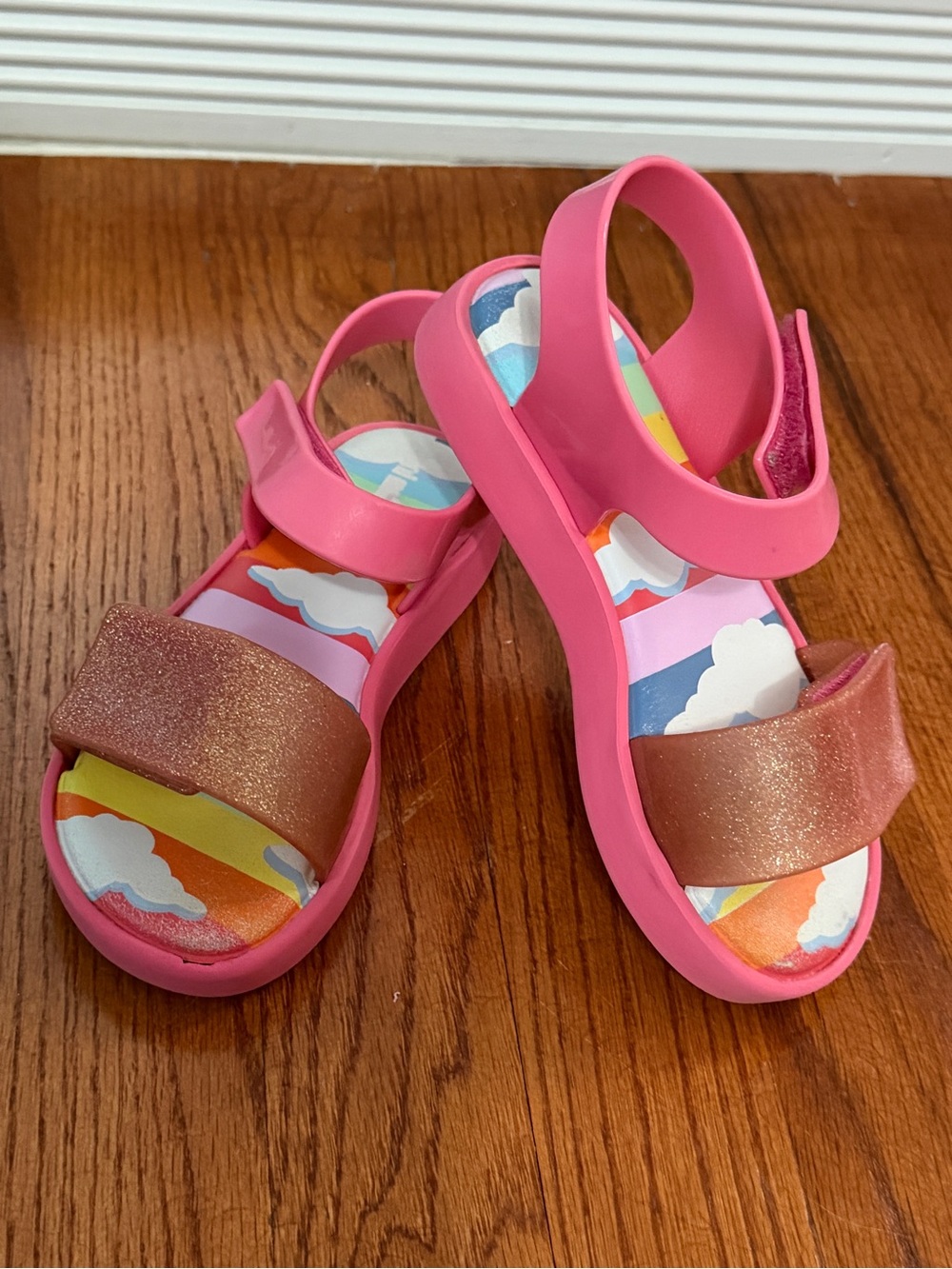 Mini Melissa Rainbow Cloud Sandals Pink Glitter Toddler Girls Size 12